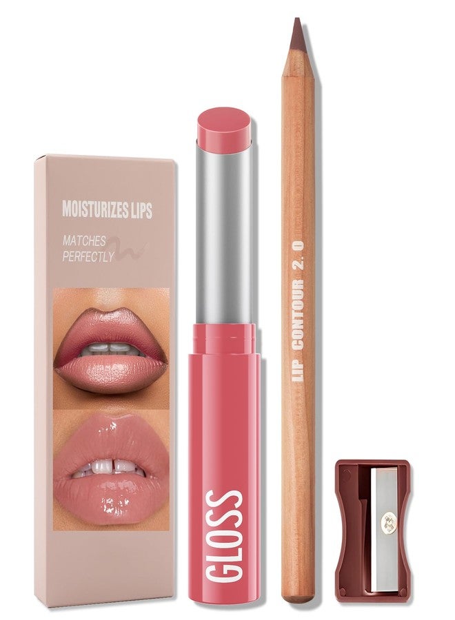 Erinde 2pcs Lip Liner and Lipstick Combo Set, Matte Lipliner Pencil & Hydrating Lip Gloss Makeup Kits for Women, Waterproof, Long Lasting, Highly Pigmented, Nude Brown Natural Lipstick, 07 - Image 1